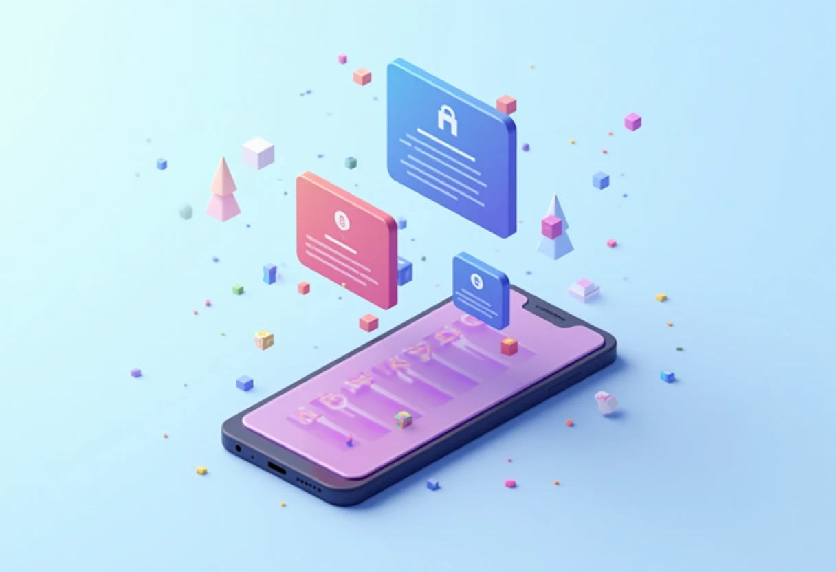 Mobile game icons in a colorful abstract setting